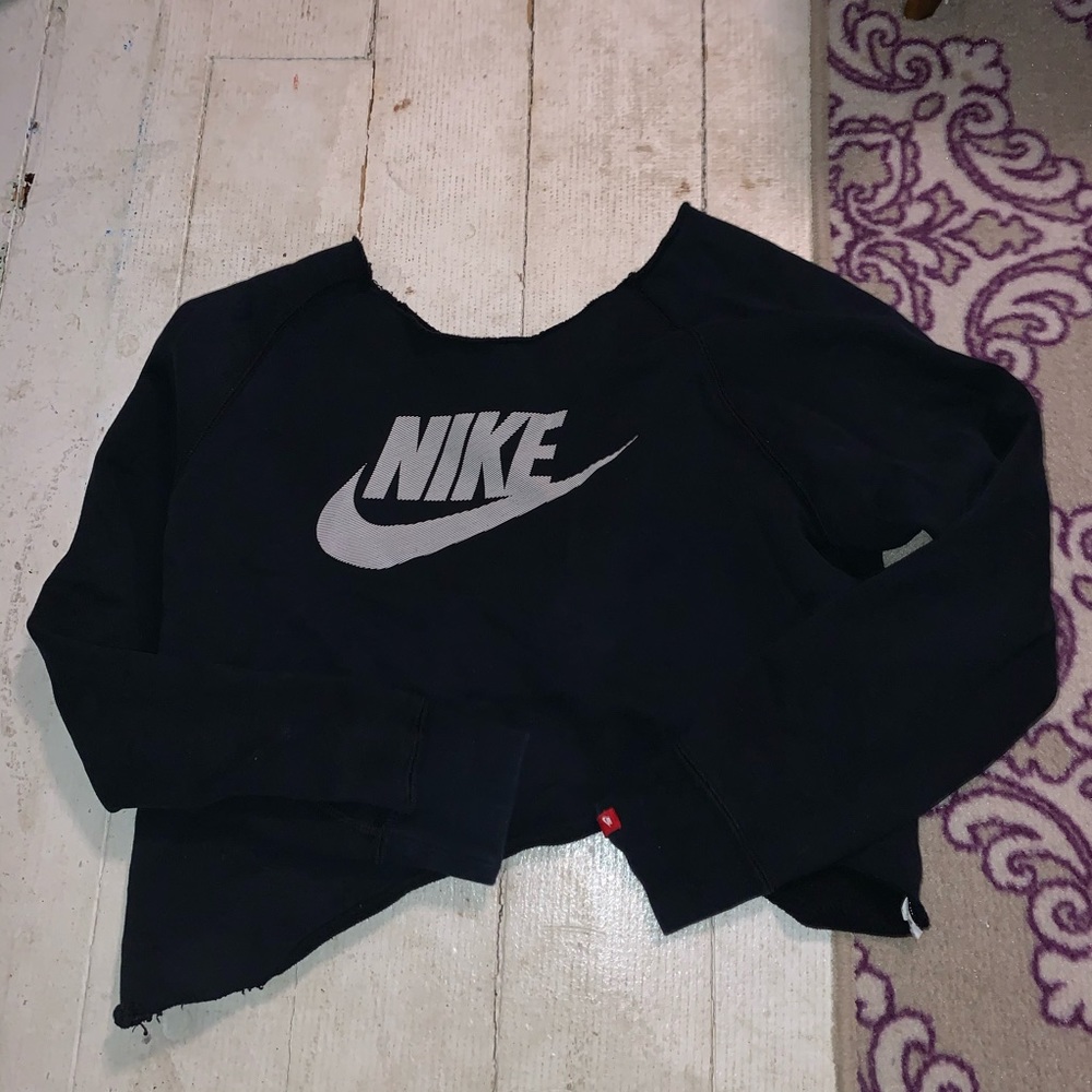 Nike Off The Shoulder Raw Hem Sweatshirt